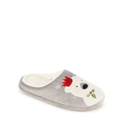 Lounge & Sleep Grey polar bear applique mule slippers